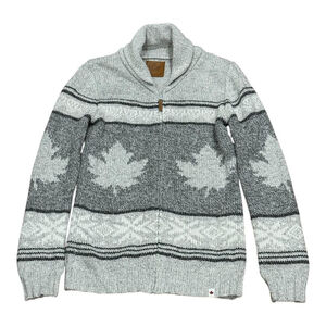 Canadiana Sweater Womens Small Fair Isle Cardigan Wool Maple Leaf Canada Knit